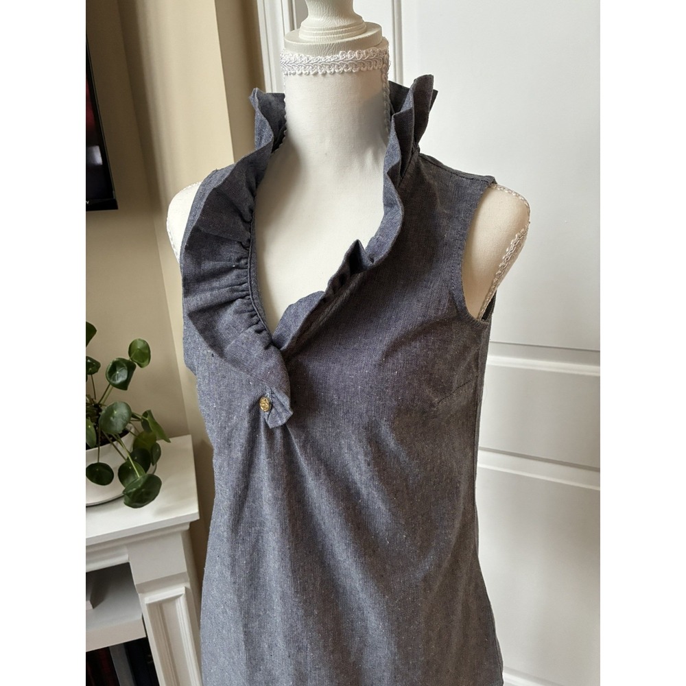 Mud Pie ladies Sleeveless Ruffle Collar Chambray Blouse XS , denim in color - Picture 10 of 16